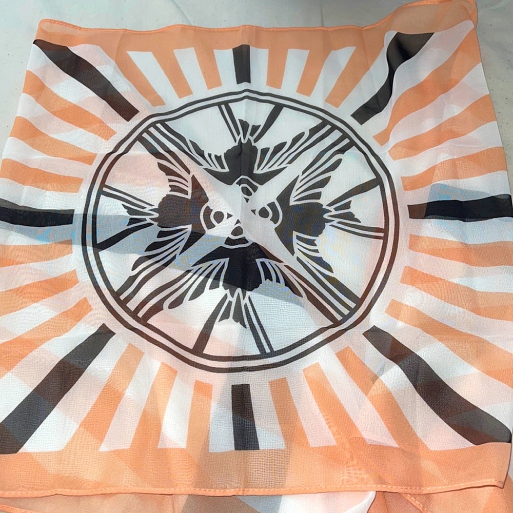 Long , pink , white and black Lalique scarf